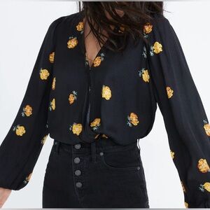 Madewell Black and Yellow Floral Blouse